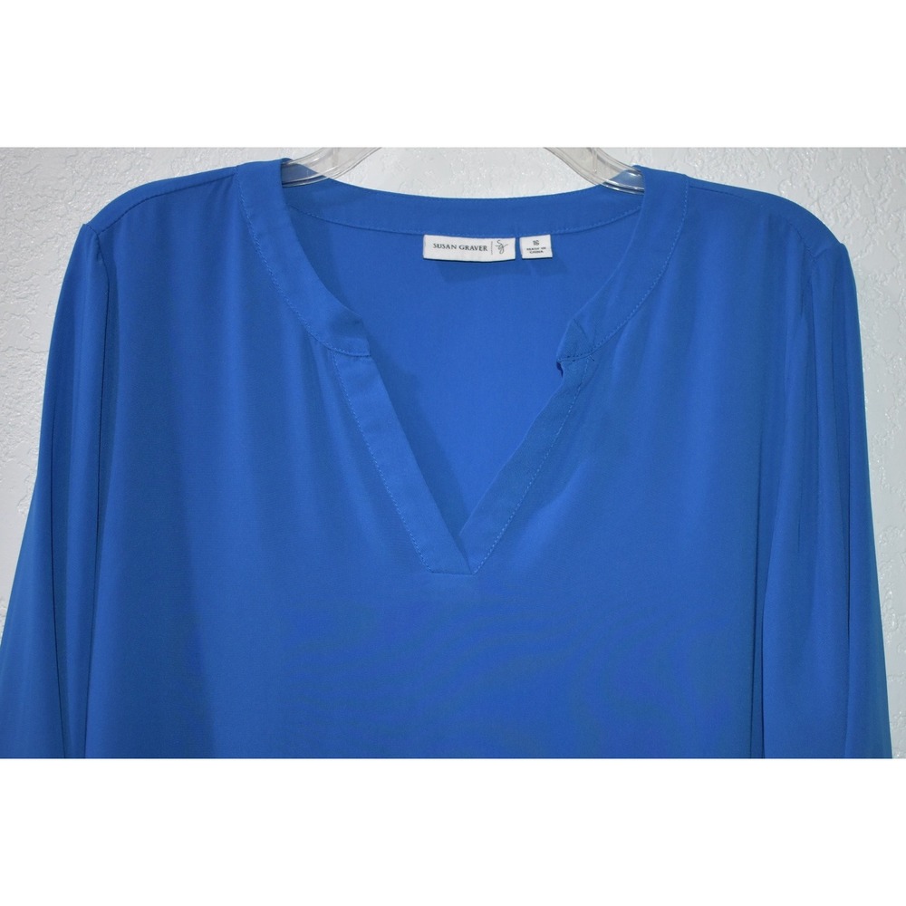 Susan Graver 16 Tunic Royal Blue Liquid Knit Roll Tab Slv Tulip Hem Lagenlook